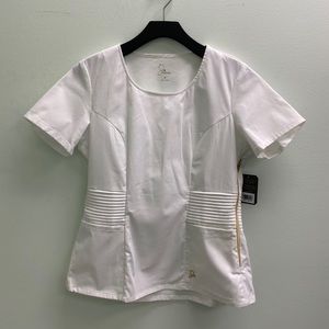 White Jaanuu Ribbed Scrub Top
